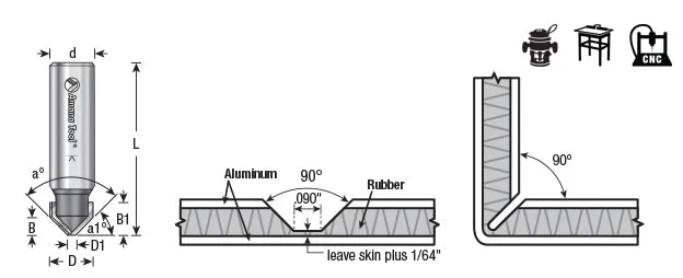 Double Edge Folding 'V' Groove (ACM) CNC Router Bit | 45° x 0.090 Tip x 1⁄2 Dia x 3⁄8 x 1⁄2" Shank | 45794 | 738685457948