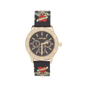 Ed Hardy Ladies Rubber Blk/Multi(Print.) Plain Analog Watch