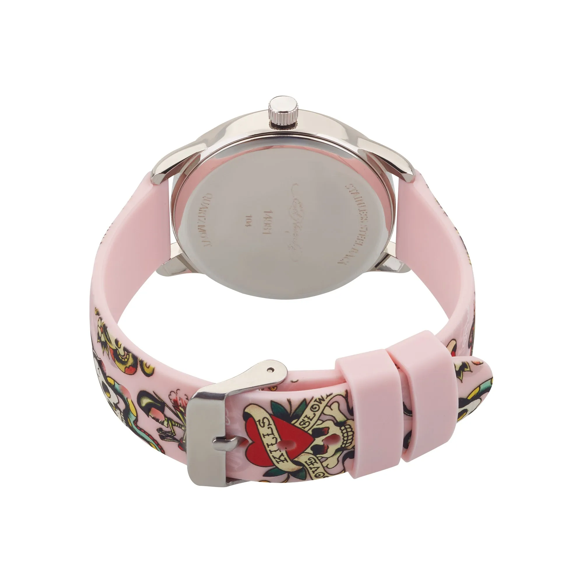 Ed Hardy Ladies Rubber Silv/Multi(Print) Plain Analog Watch