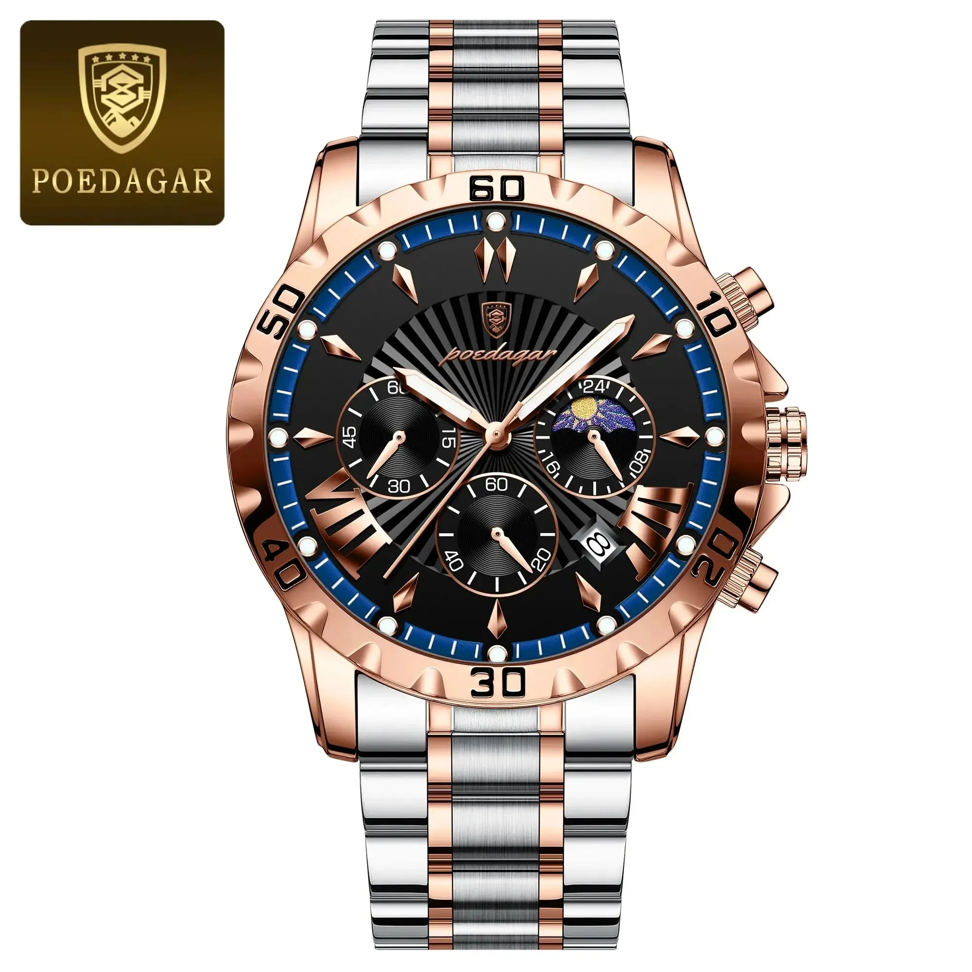 Elegance® 968 Luxury High Quality Watch for Man Waterproof Luminous Chronograph Date Men Watch Stainless Steel Quartz Men's Watches