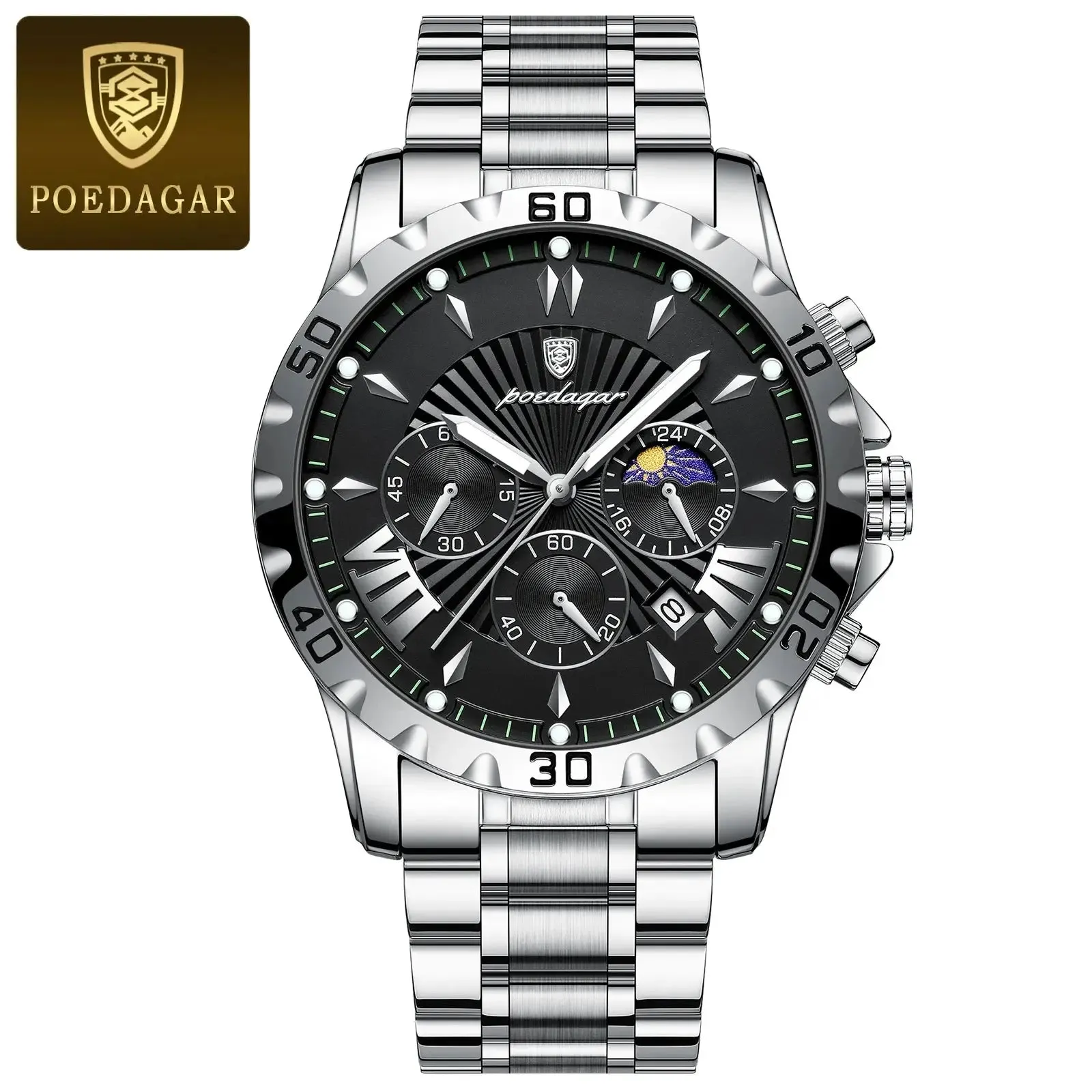 Elegance® 968 Luxury High Quality Watch for Man Waterproof Luminous Chronograph Date Men Watch Stainless Steel Quartz Men's Watches