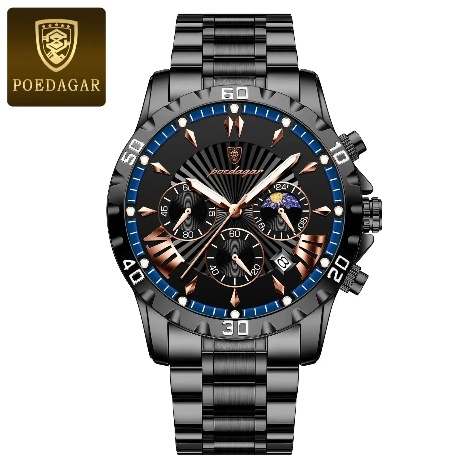 Elegance® 968 Luxury High Quality Watch for Man Waterproof Luminous Chronograph Date Men Watch Stainless Steel Quartz Men's Watches