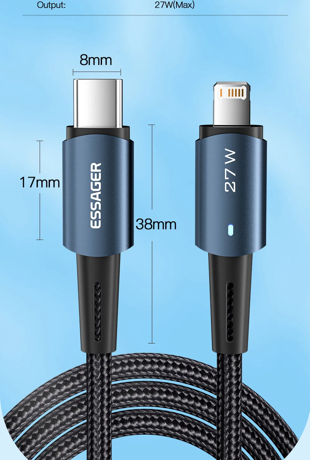 Essager USB-C to Lightning cable For IPhone 27W Fast Charging 2 Meters Cable