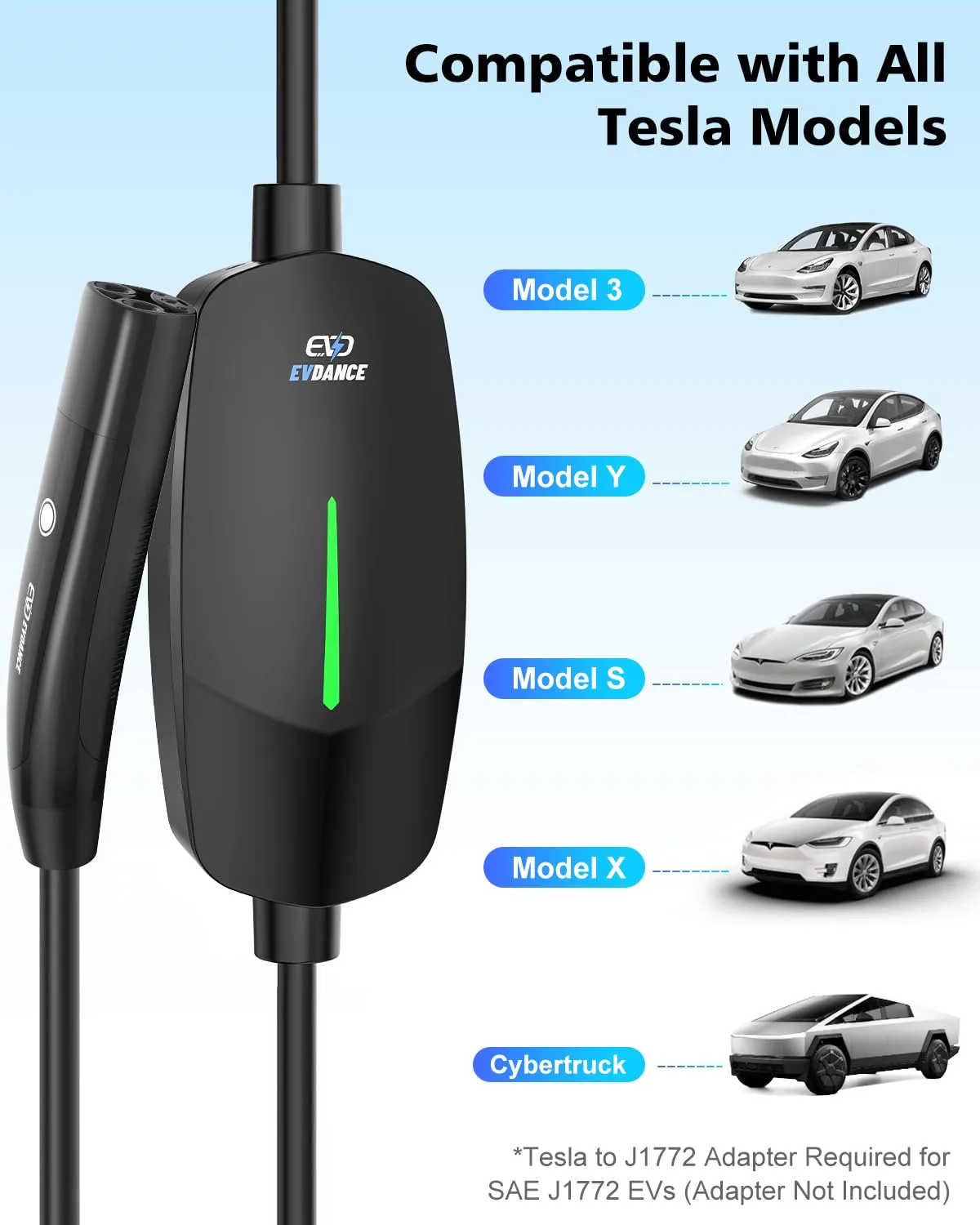 EVDANCE Portable Tesla Level 1 2 EV Charger | 110V &240V| 16 Amp | NEMA 5-15&6-20