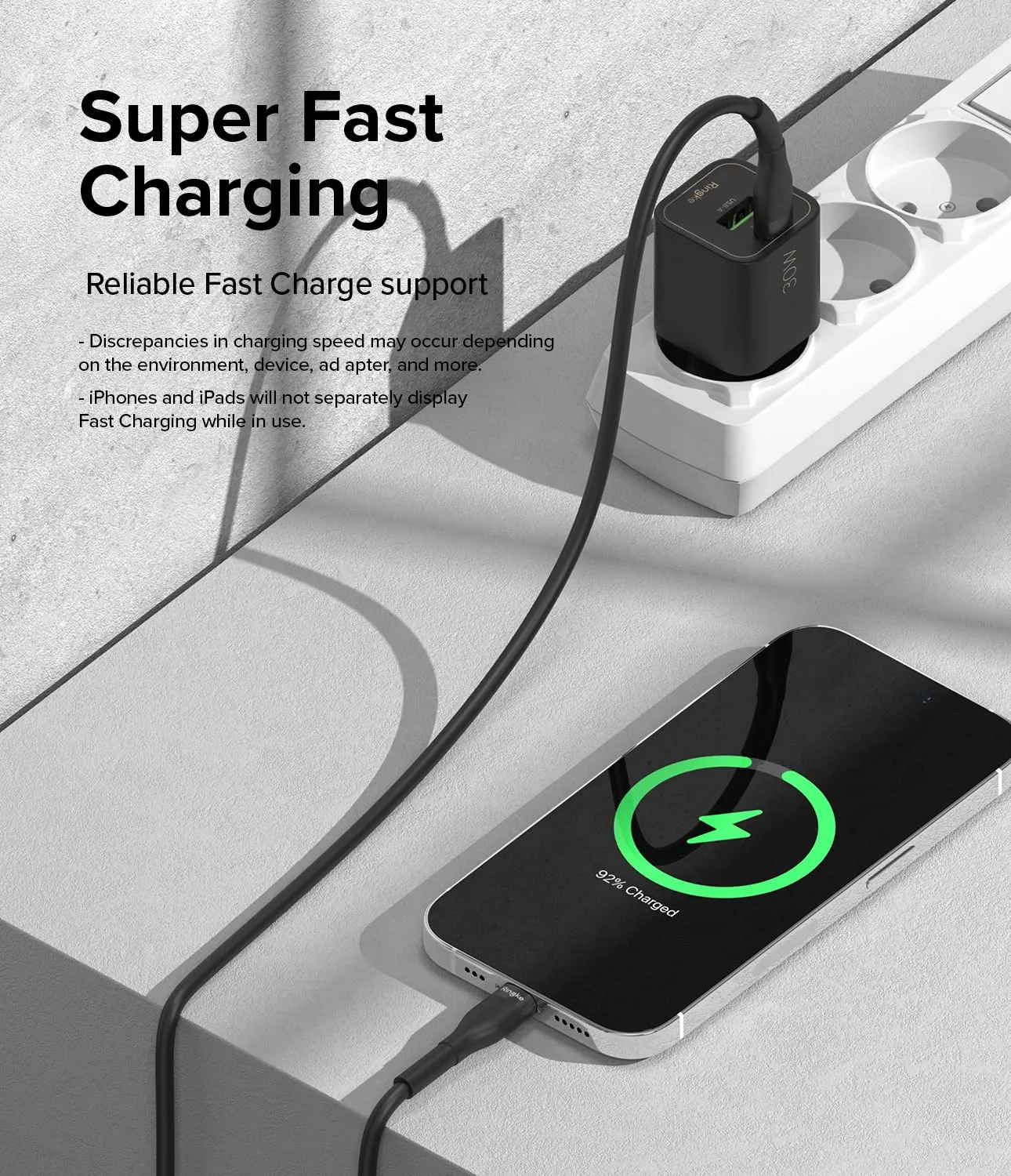 Fast Charging Pastel Cable | USB Type C to Lightning | Black  1.2m