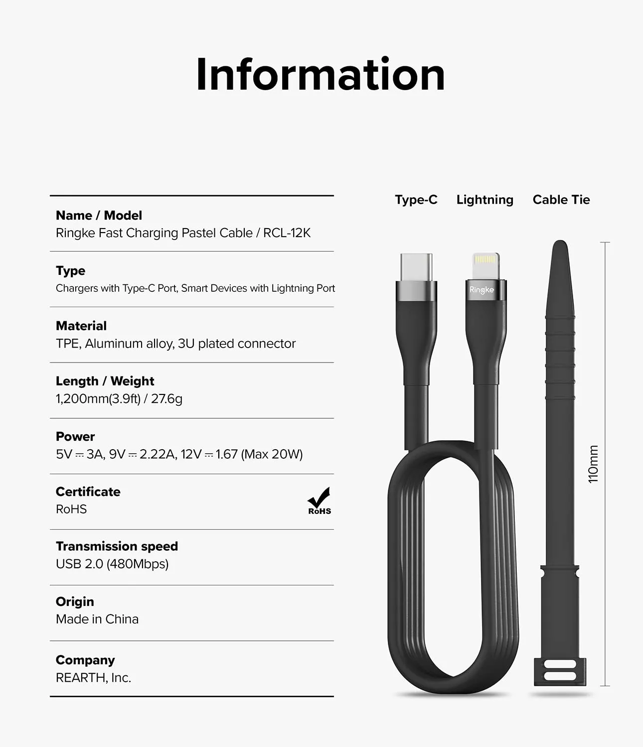 Fast Charging Pastel Cable | USB Type C to Lightning | Black  1.2m