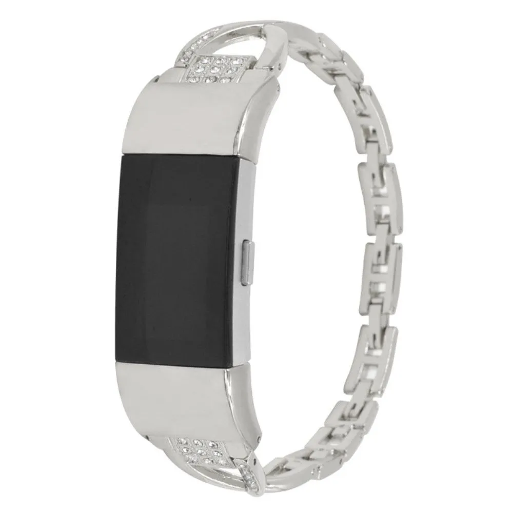 Fitbit Charge 5 X-shaped rhinestone alloy watch strap - Silver