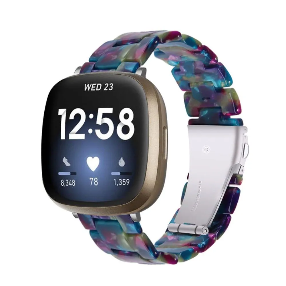 Fitbit Sense / Versa 3 resin bear watch strap - Purple / Green Flowers