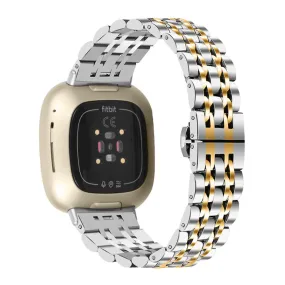 Fitbit Sense / Versa 7 bead stainless steel watch strap - Silver / Gold