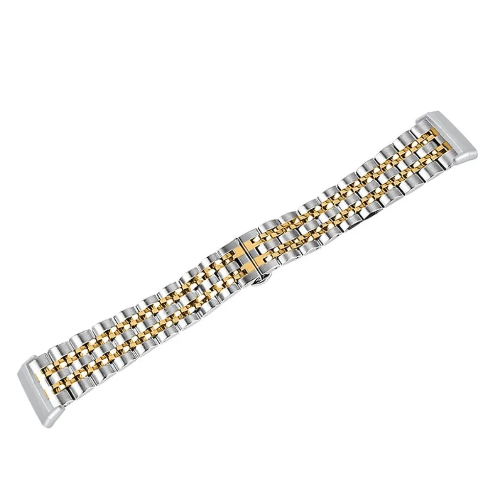 Fitbit Sense / Versa 7 bead stainless steel watch strap - Silver / Gold