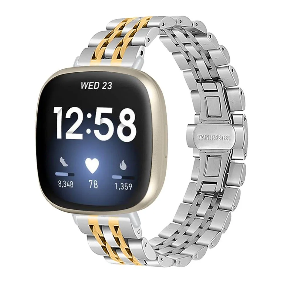 Fitbit Sense / Versa 7 bead stainless steel watch strap - Silver / Gold