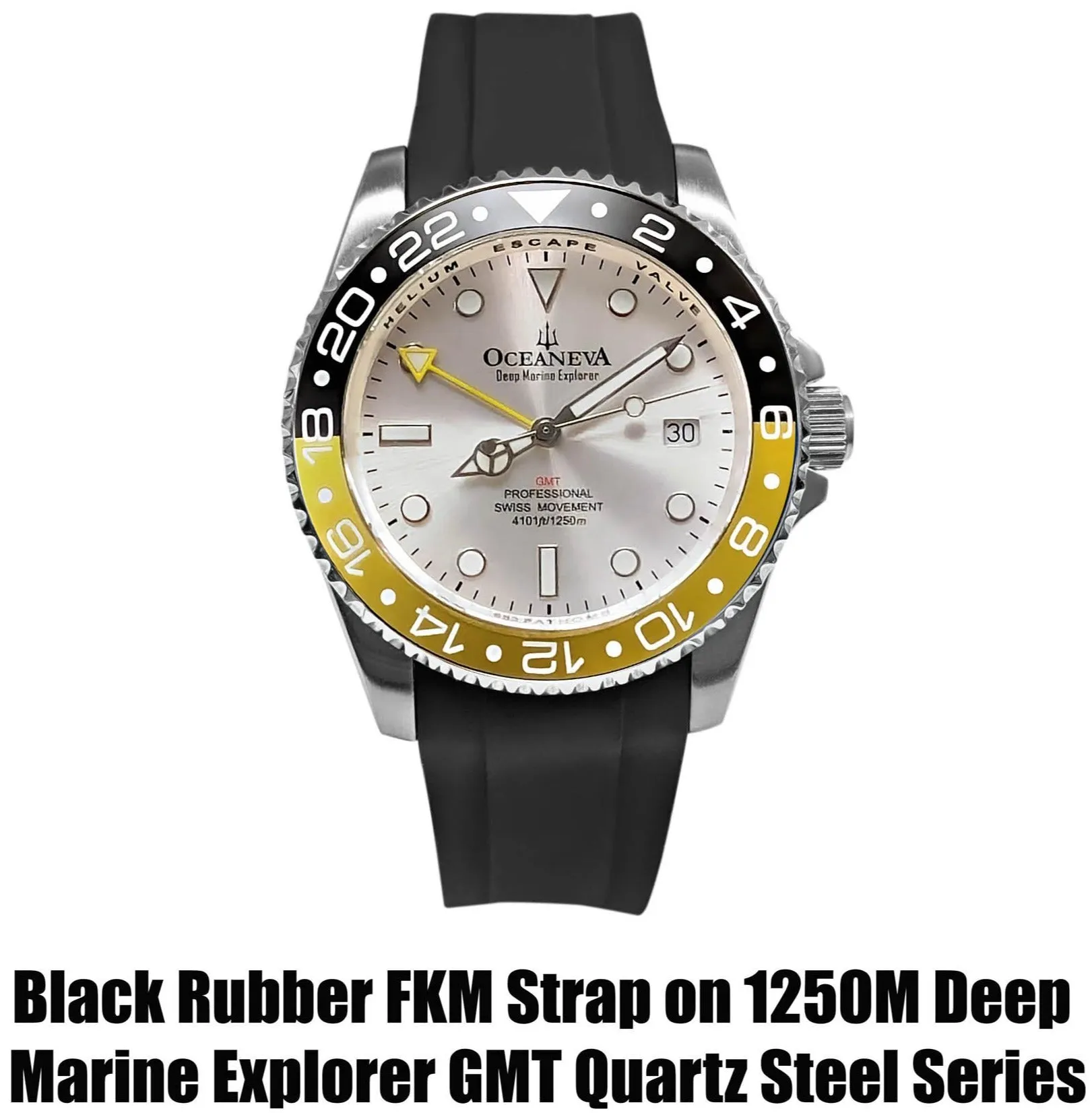 FKM Black Rubber Strap - POLISHED Steel Buckle