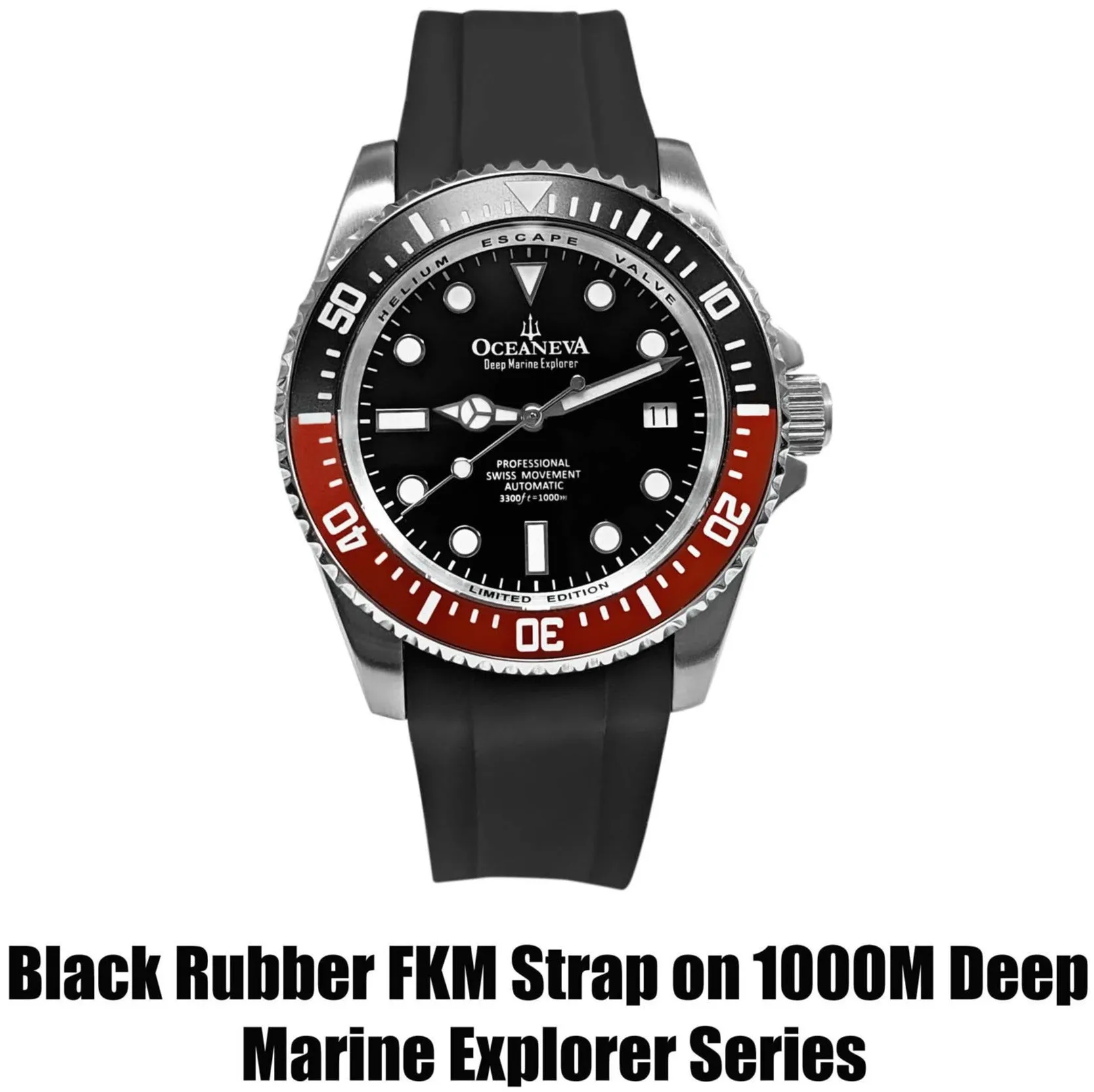 FKM Black Rubber Strap - POLISHED Steel Buckle