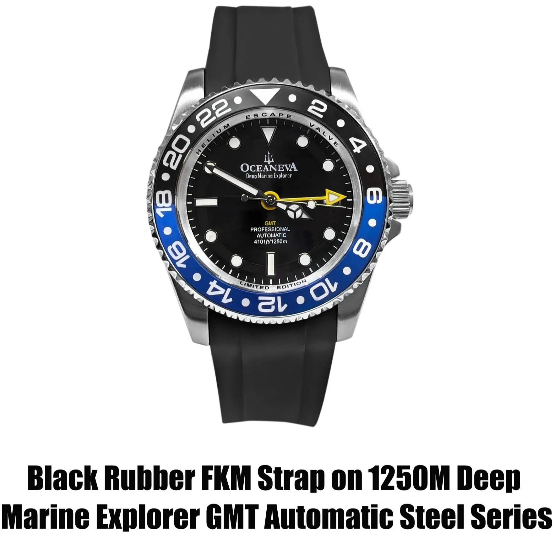 FKM Black Rubber Strap - POLISHED Steel Buckle