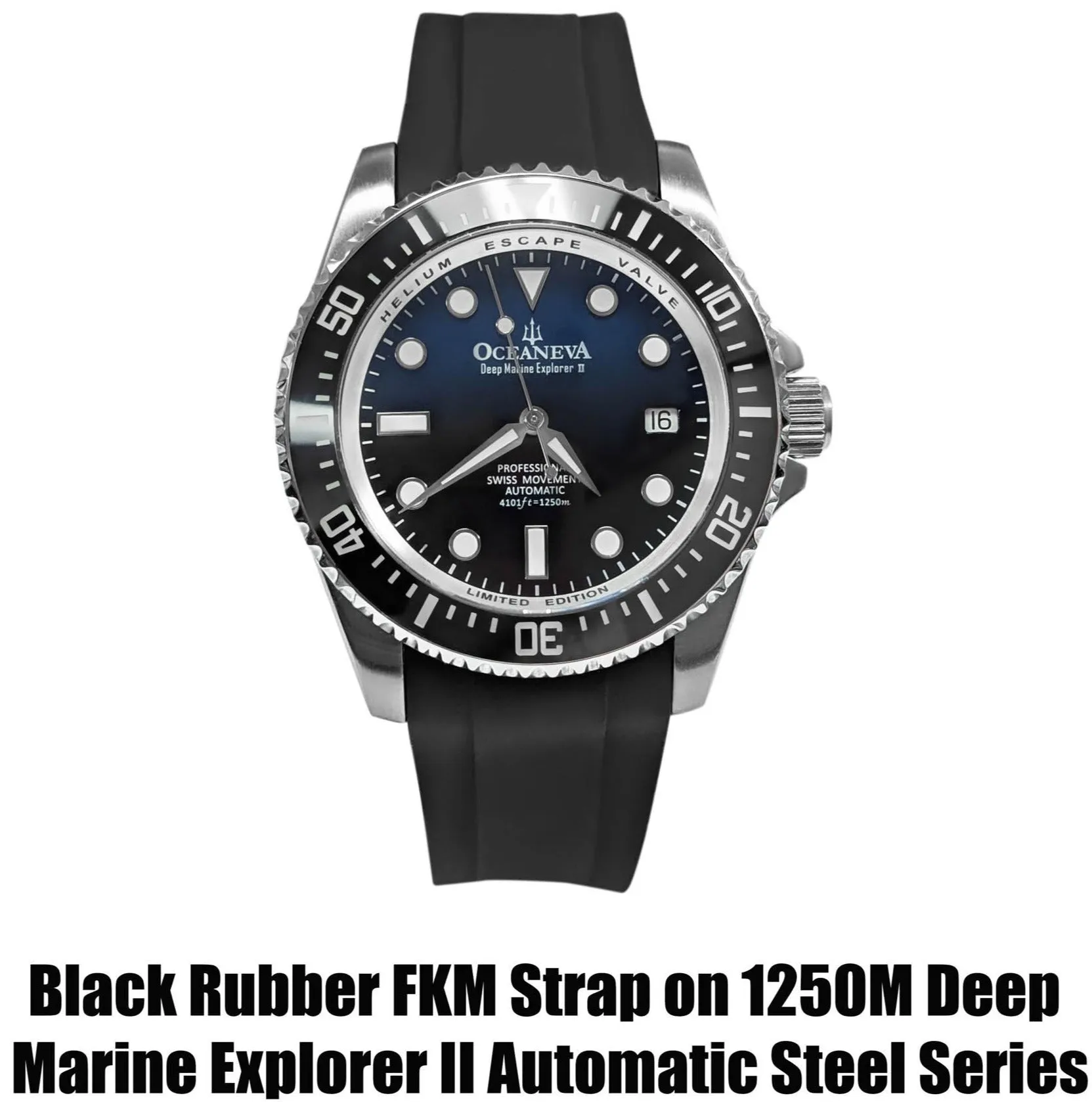 FKM Black Rubber Strap - POLISHED Steel Buckle