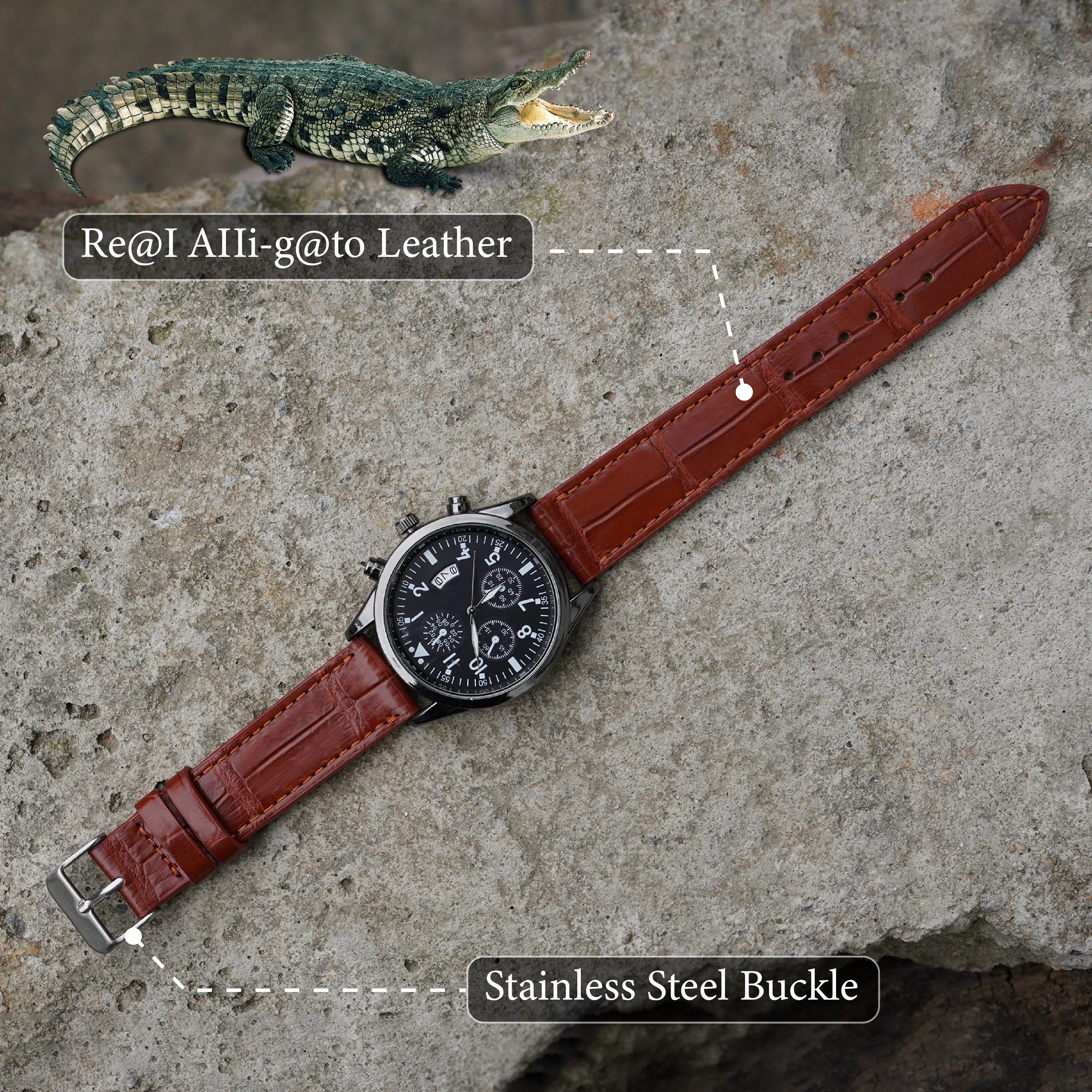 Flat Light Brown Alligator Leather Watch Band