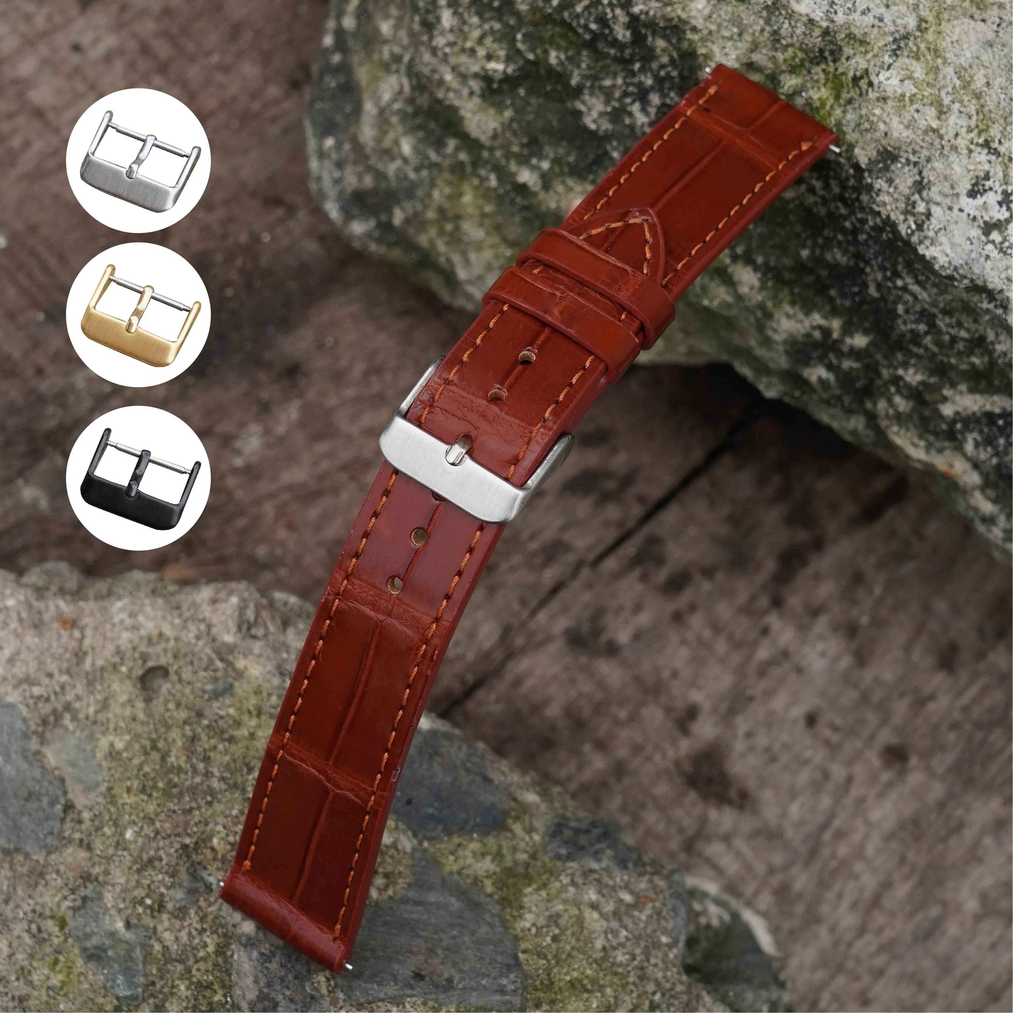 Flat Light Brown Alligator Leather Watch Band