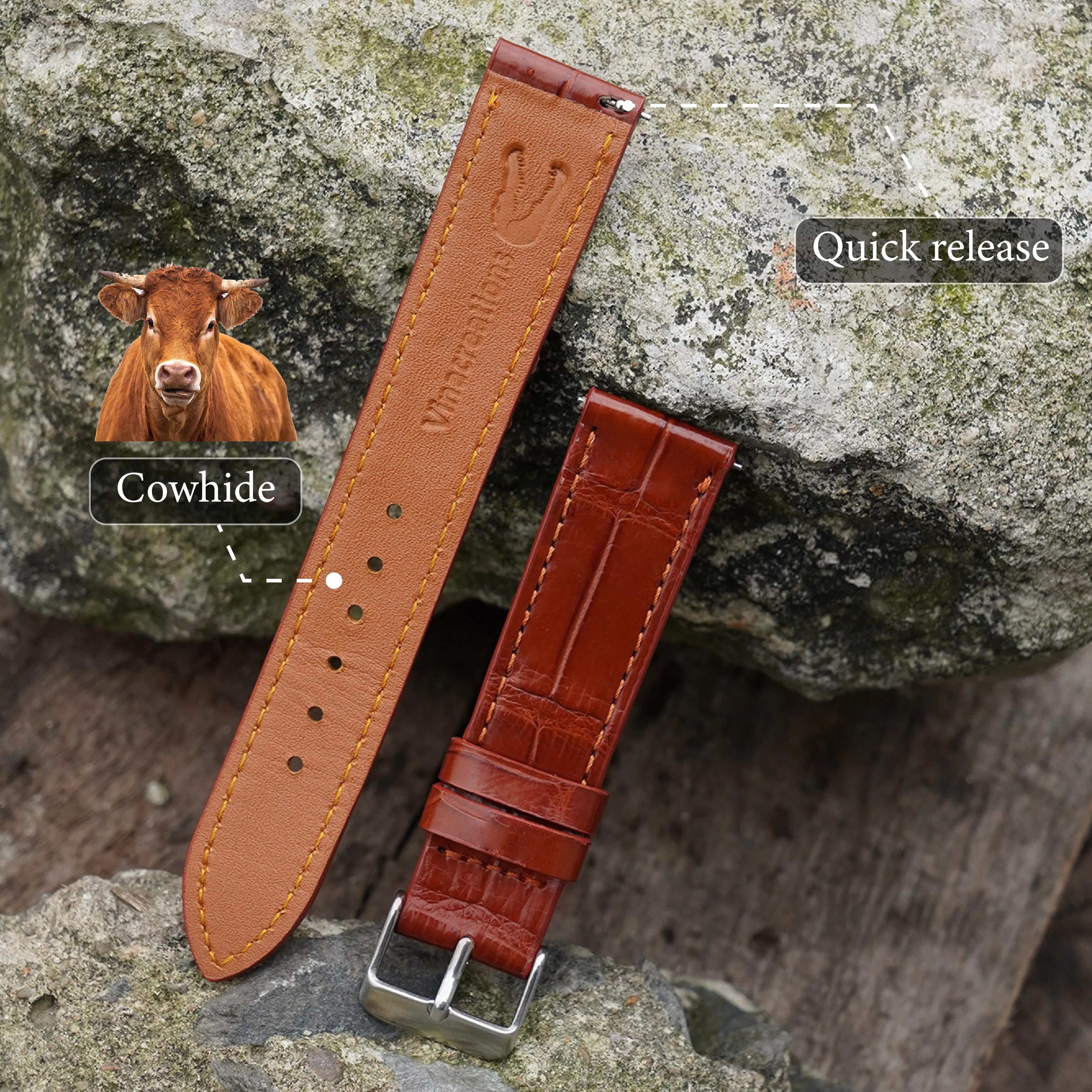 Flat Light Brown Alligator Leather Watch Band