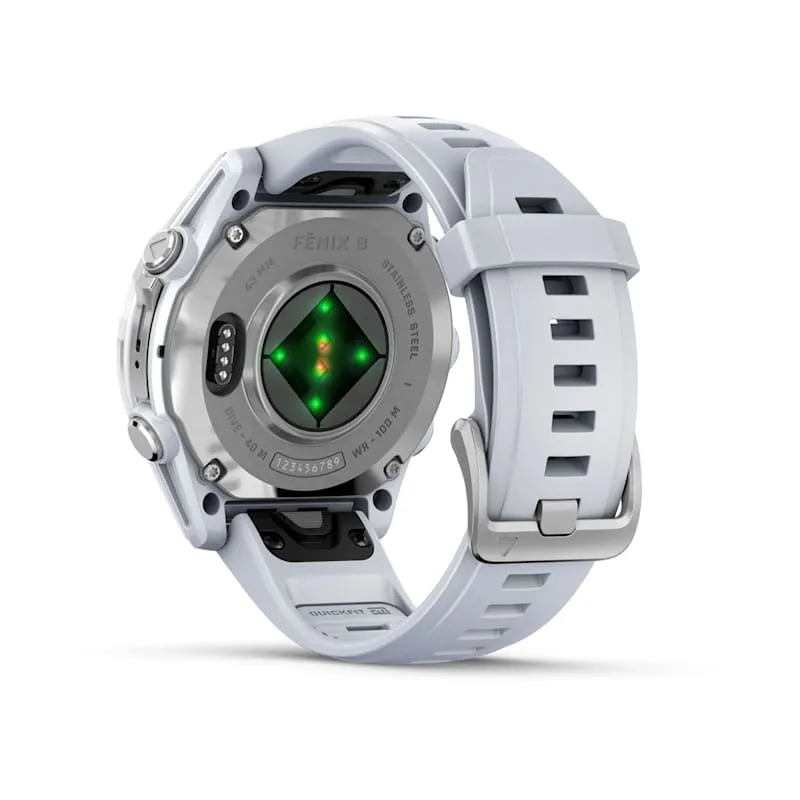 fēnix® 8 – 43 mm | AMOLED - Silver with White Silicone Band