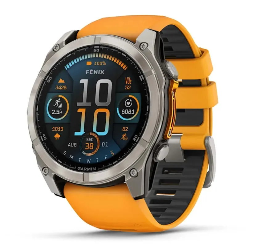 Garmin fenix 8 GPS Watch 51 mm  Sapphire, Titanium with Spark Orange/Graphite Silicone Band