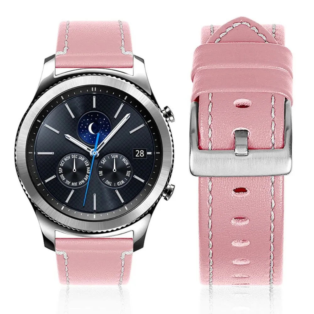 Garmin Vivoactive 4 solid color cowhide leather watch strap - Pink