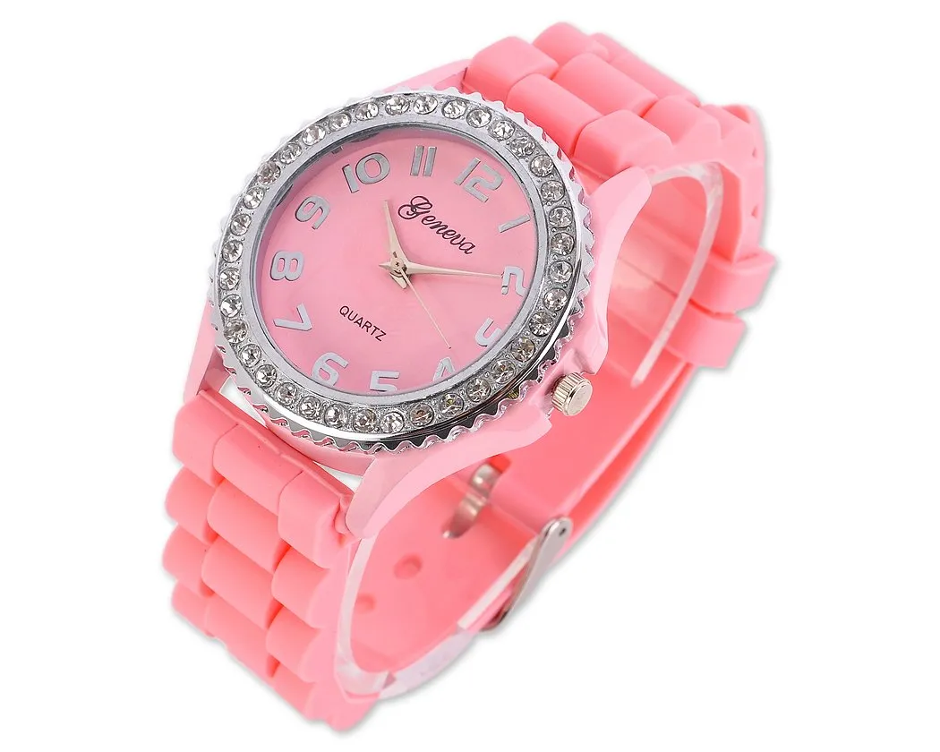 GENEVA Crystal Bezel Large Face Silicone Sport Women's Watch