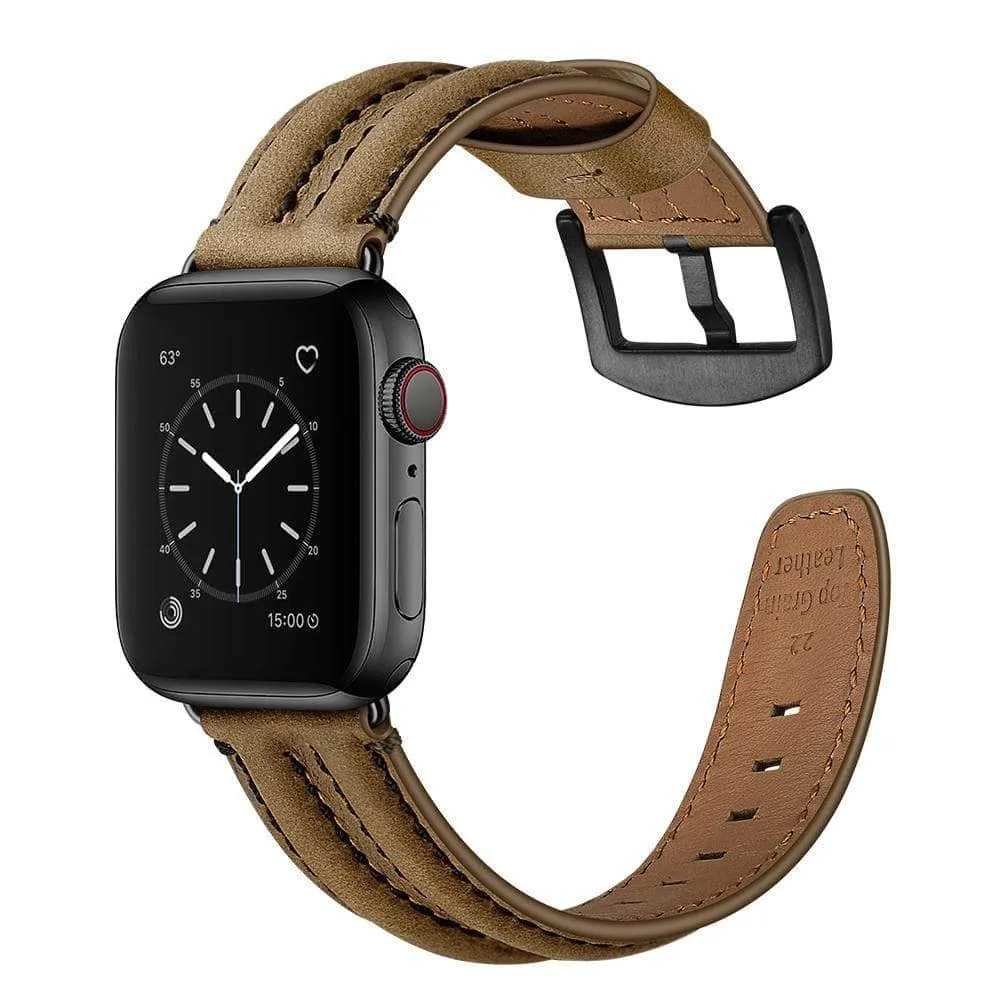 Genuine Leather Strap Apple Watch 3 4 5 6 SE Band 44/40/42/38 Double Keel Belt