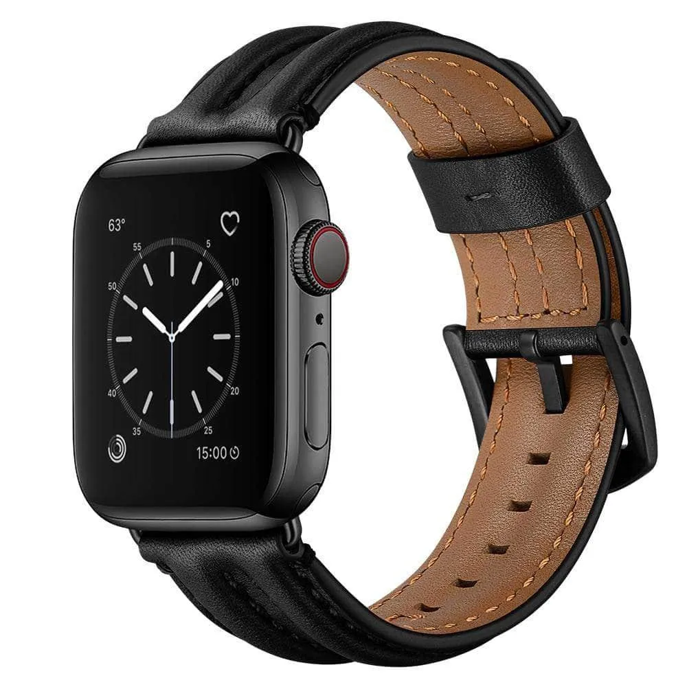 Genuine Leather Strap Apple Watch 3 4 5 6 SE Band 44/40/42/38 Double Keel Belt