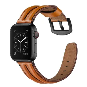 Genuine Leather Strap Apple Watch 3 4 5 6 SE Band 44/40/42/38 Double Keel Belt