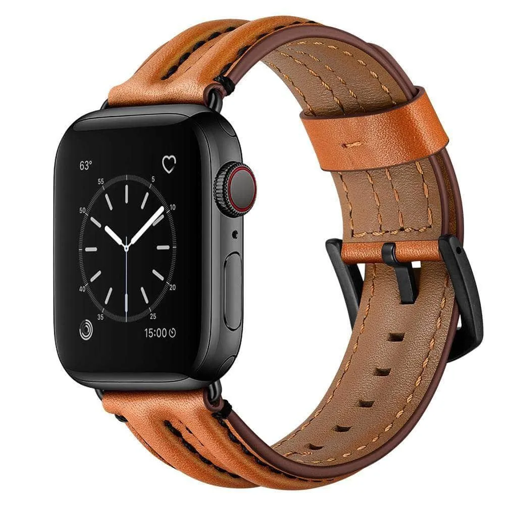 Genuine Leather Strap Apple Watch 3 4 5 6 SE Band 44/40/42/38 Double Keel Belt