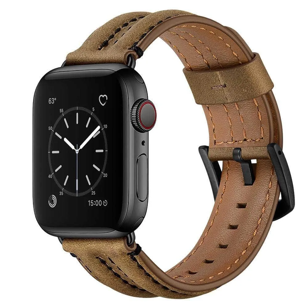 Genuine Leather Strap Apple Watch 3 4 5 6 SE Band 44/40/42/38 Double Keel Belt