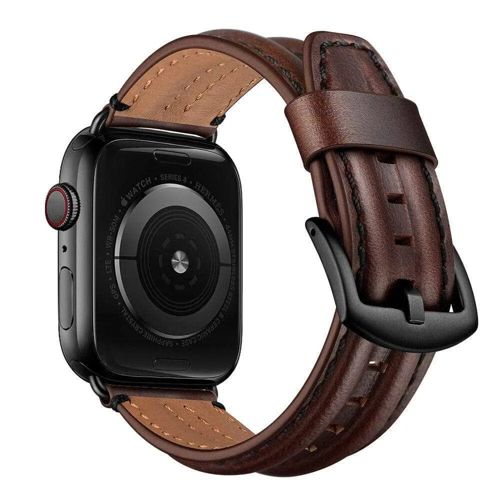 Genuine Leather Strap Apple Watch 3 4 5 6 SE Band 44/40/42/38 Double Keel Belt