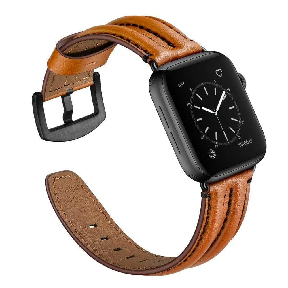 Genuine Leather Strap Apple Watch 3 4 5 6 SE Band 44/40/42/38 Double Keel Belt