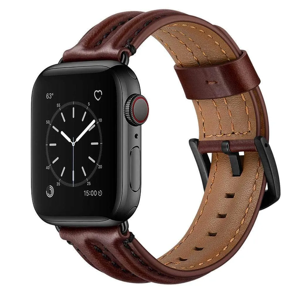 Genuine Leather Strap Apple Watch 3 4 5 6 SE Band 44/40/42/38 Double Keel Belt