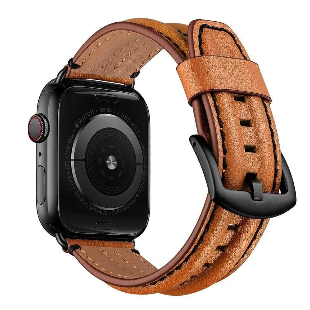 Genuine Leather Strap Apple Watch 3 4 5 6 SE Band 44/40/42/38 Double Keel Belt