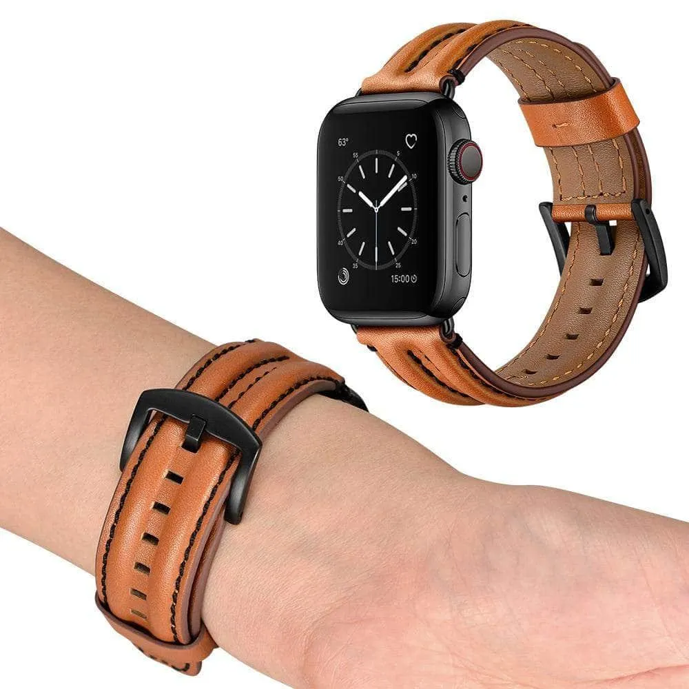 Genuine Leather Strap Apple Watch 3 4 5 6 SE Band 44/40/42/38 Double Keel Belt