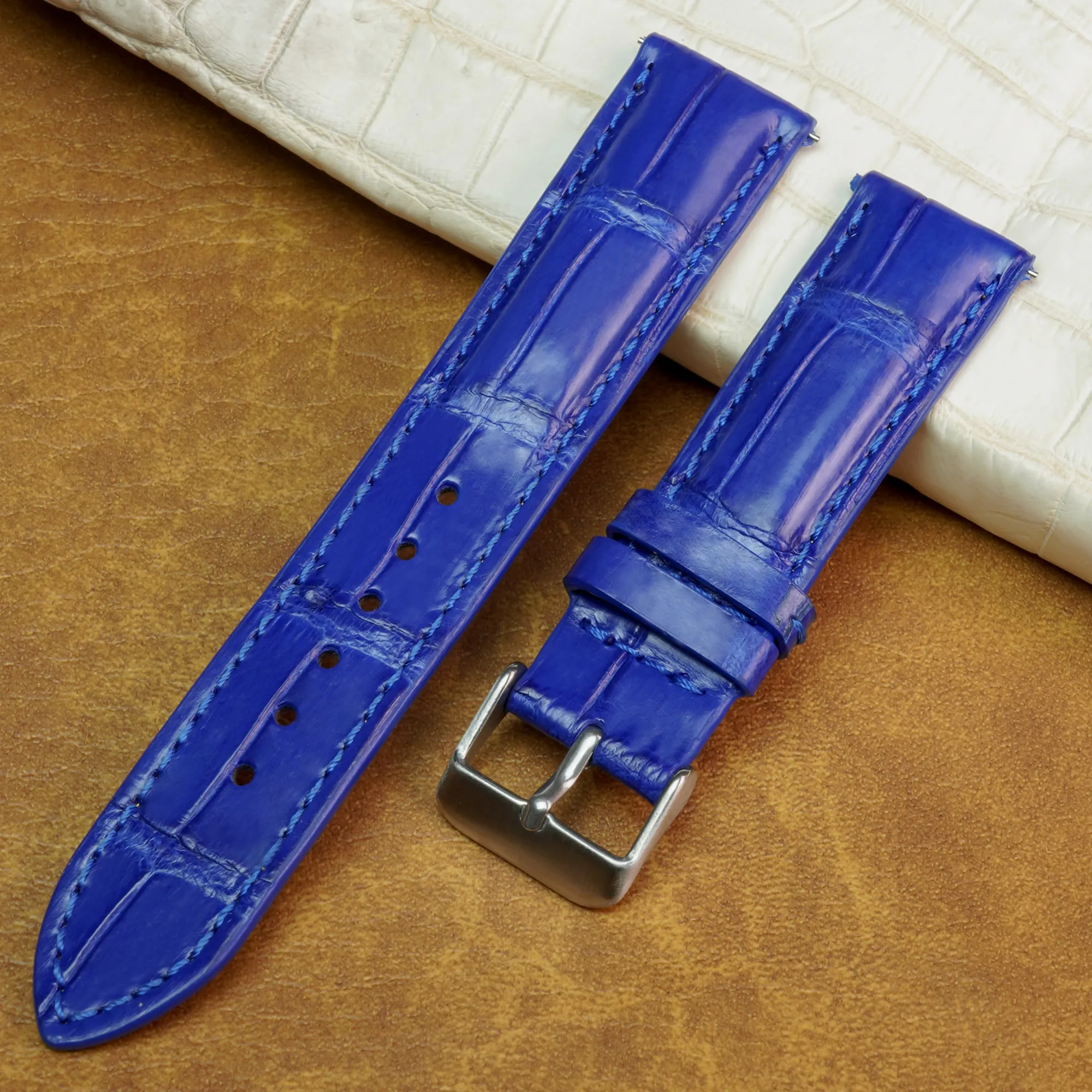 Handmade Light Blue Alligator Leather Watch Band For Men | Premium Crocodile Quick Release Replacement Wristwatch Strap | DH-05