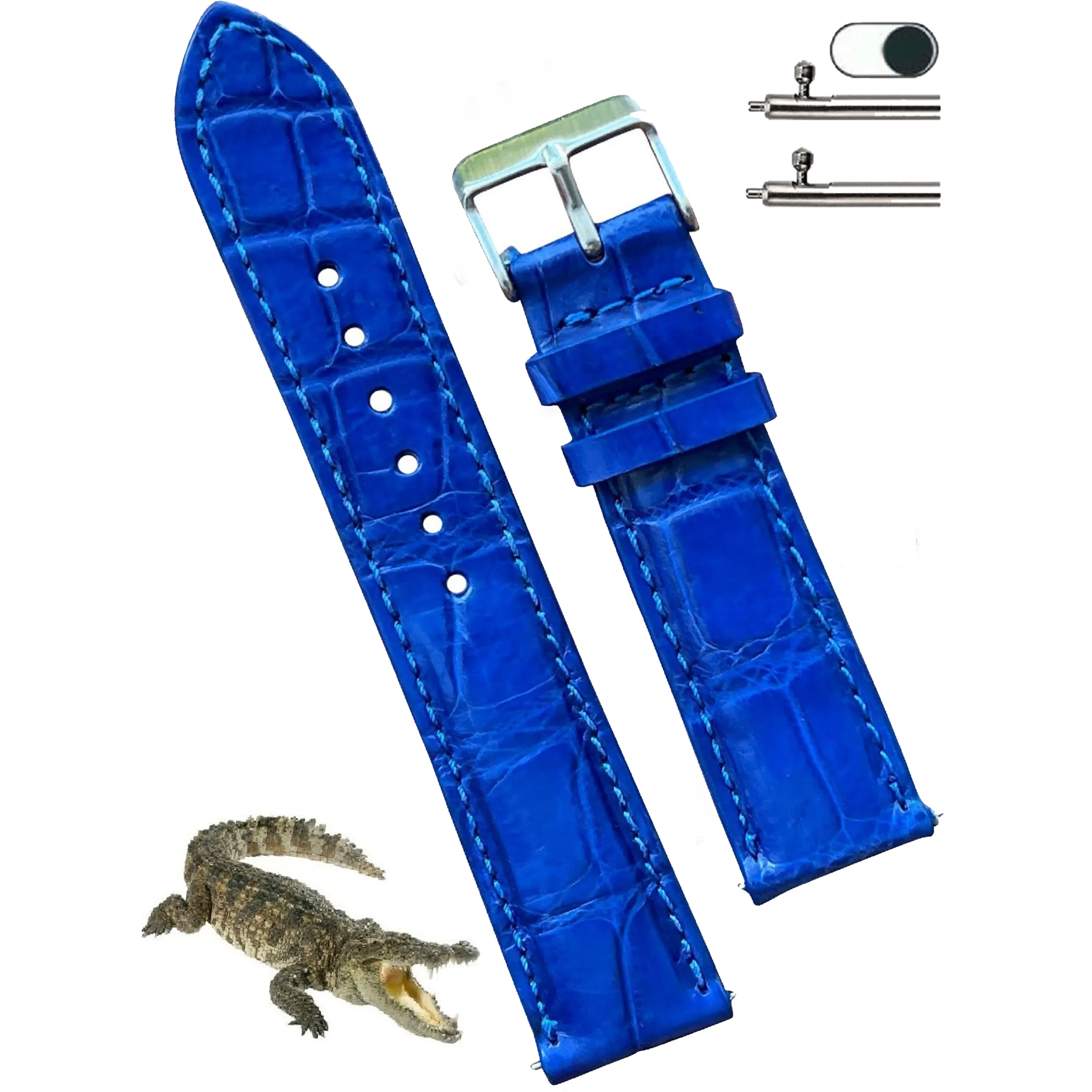 Handmade Light Blue Alligator Leather Watch Band For Men | Premium Crocodile Quick Release Replacement Wristwatch Strap | DH-05