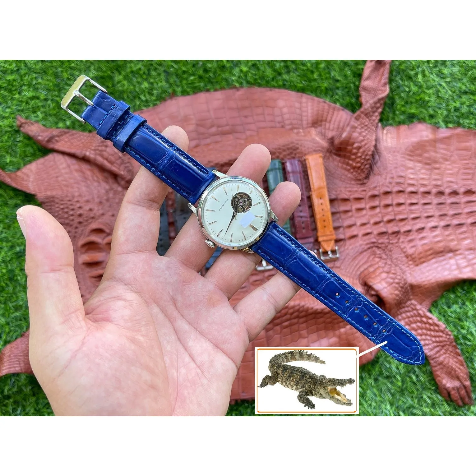 Handmade Light Blue Alligator Leather Watch Band For Men | Premium Crocodile Quick Release Replacement Wristwatch Strap | DH-05