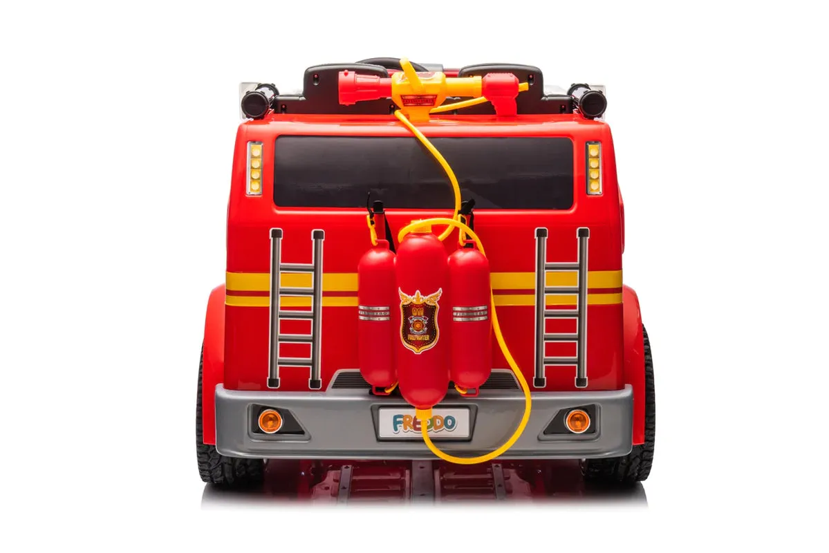 Heavy Duty 24V Fire Truck 2 Seater Kids Ride On Car | Leather Seat | Eva Rubber Tires | Water Gun |