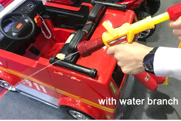 Heavy Duty 24V Fire Truck 2 Seater Kids Ride On Car | Leather Seat | Eva Rubber Tires | Water Gun |