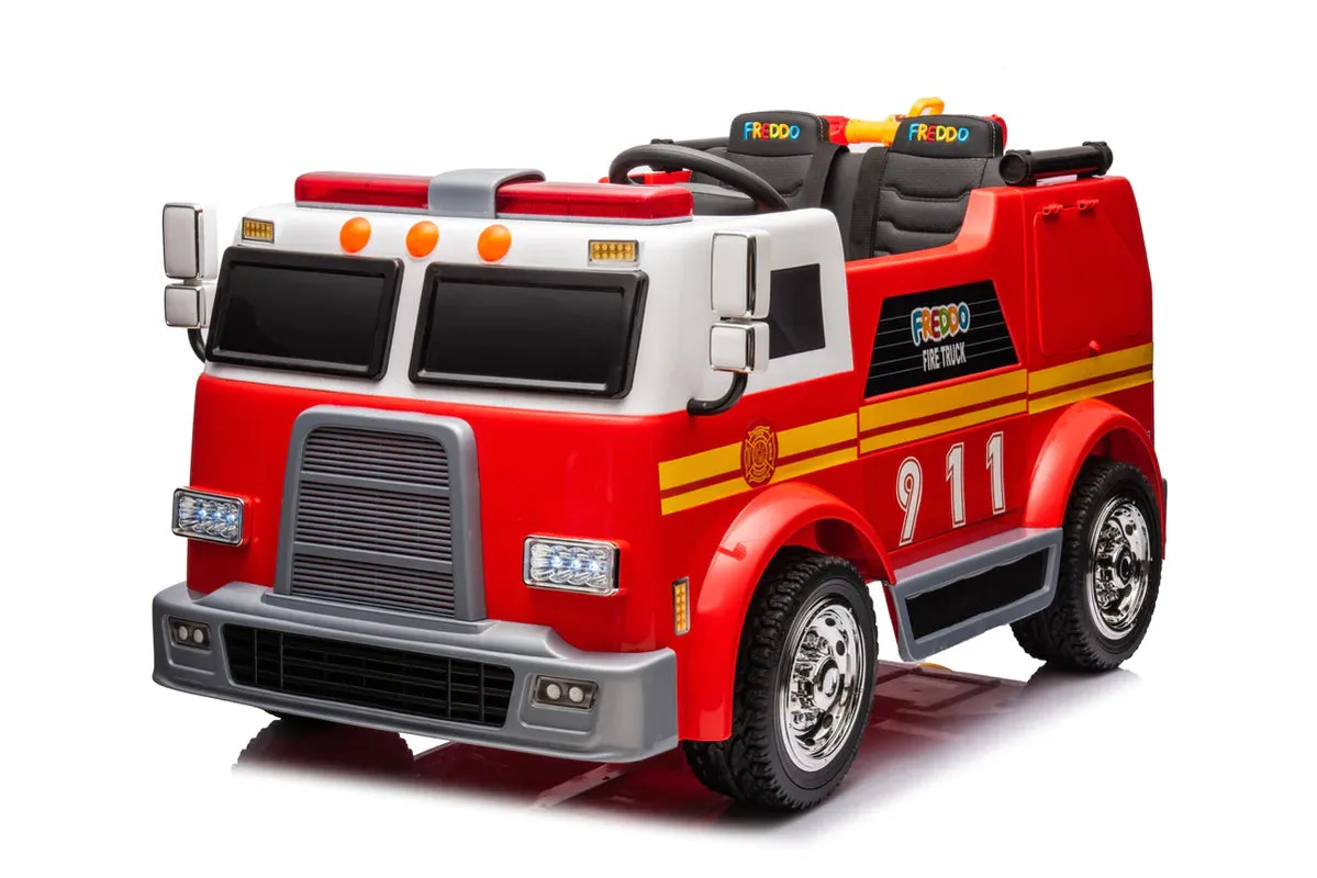 Heavy Duty 24V Fire Truck 2 Seater Kids Ride On Car | Leather Seat | Eva Rubber Tires | Water Gun |