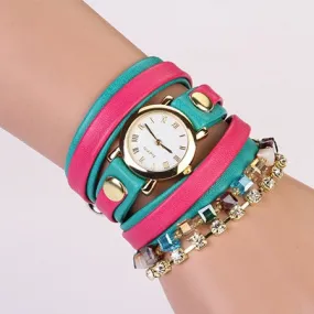 Hot Sale Summer Fashion Latest Popular Hawaiian Style Sparkling Rhinestone Leather Chain Quartz Watches Women Wristwatch