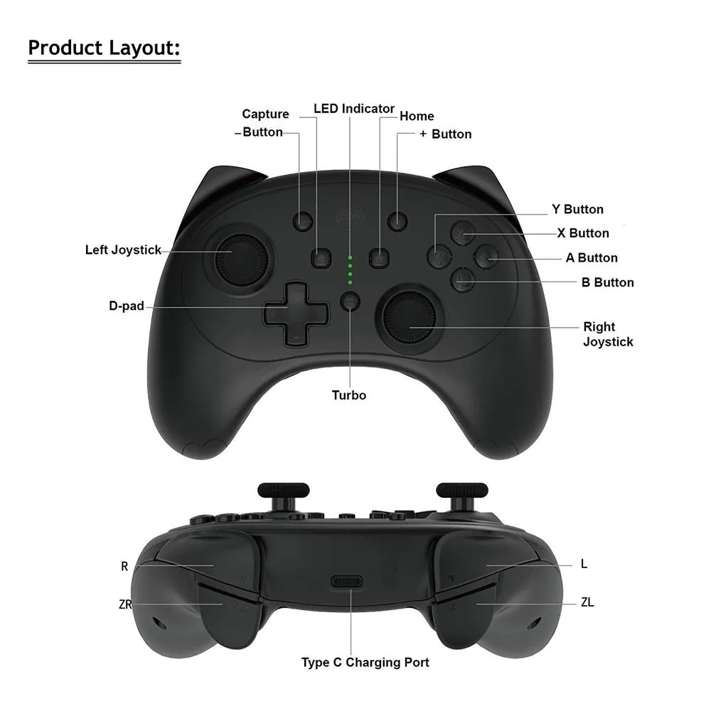 IINE NSW Wireless Cat Series Controller Black (L287)