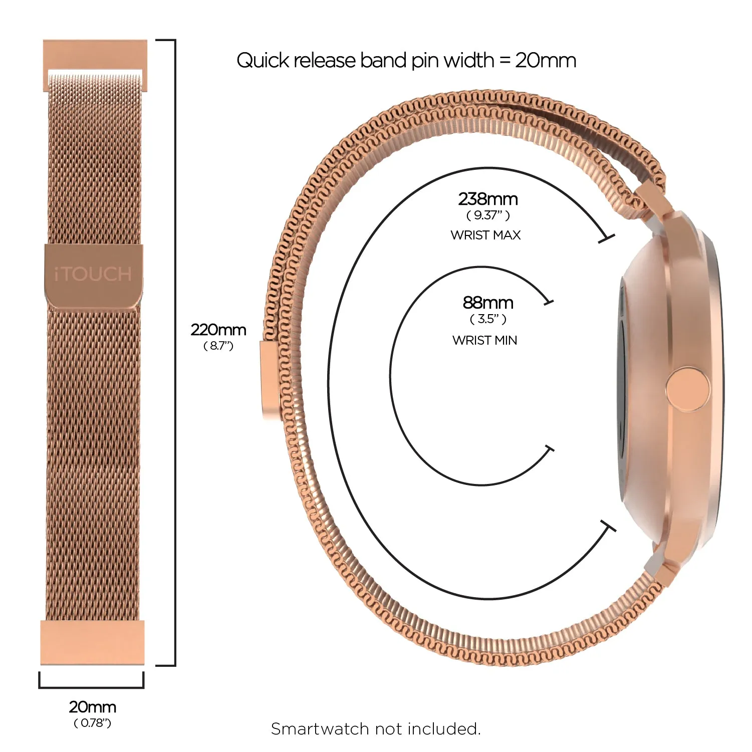 iTouch Air 3 40mm, Sport 3 & Sport Interchangeable Strap: Rose Gold Mesh