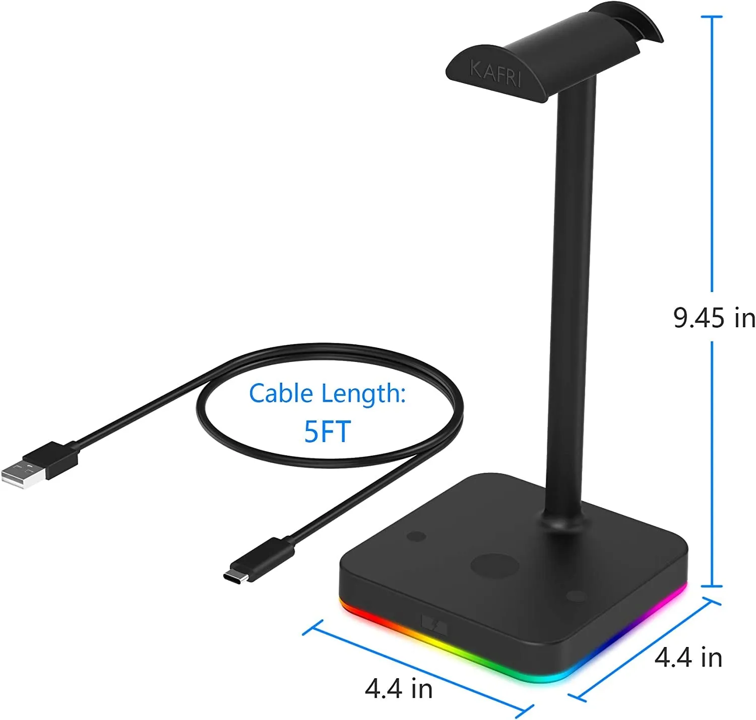 KAFRI RGB Headphone Stand with Wireless Charger Desk Gaming Headset Holder Hanger Rack with 10W/7.5W Fast Charge QI Wireless Charging Pad - Suitable for Gamer Desktop Table Game Earphone Accessories