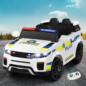 Kids Electric Ride On Patrol Police Car Horn Music Remote - White