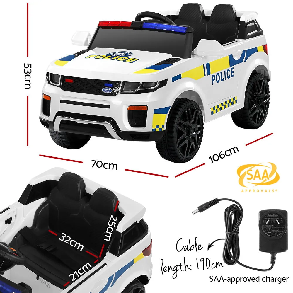 Kids Electric Ride On Patrol Police Car Horn Music Remote - White