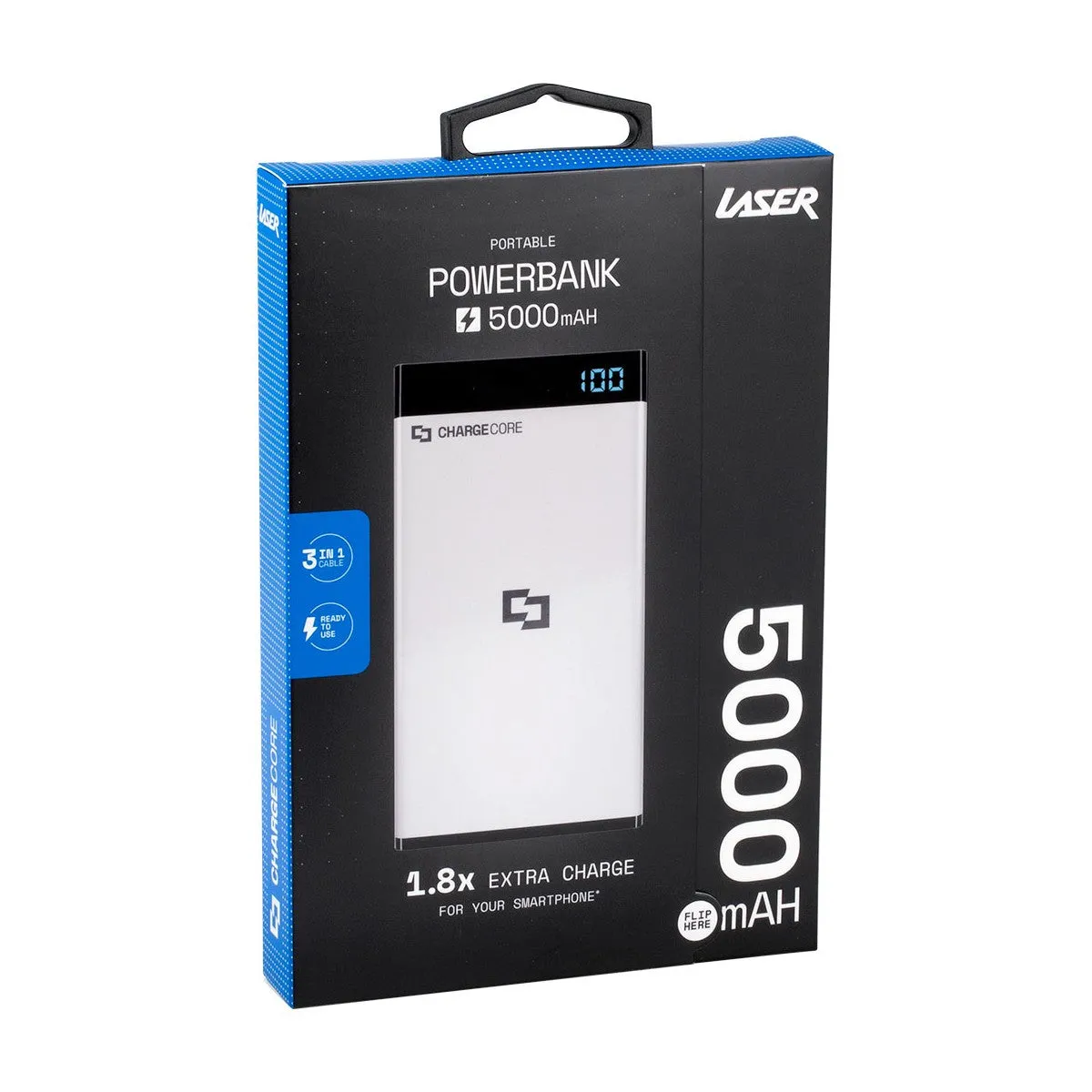 Laser 5000mAh Power Bank with 3-in-1 Cable Black/Blue/Pink/White