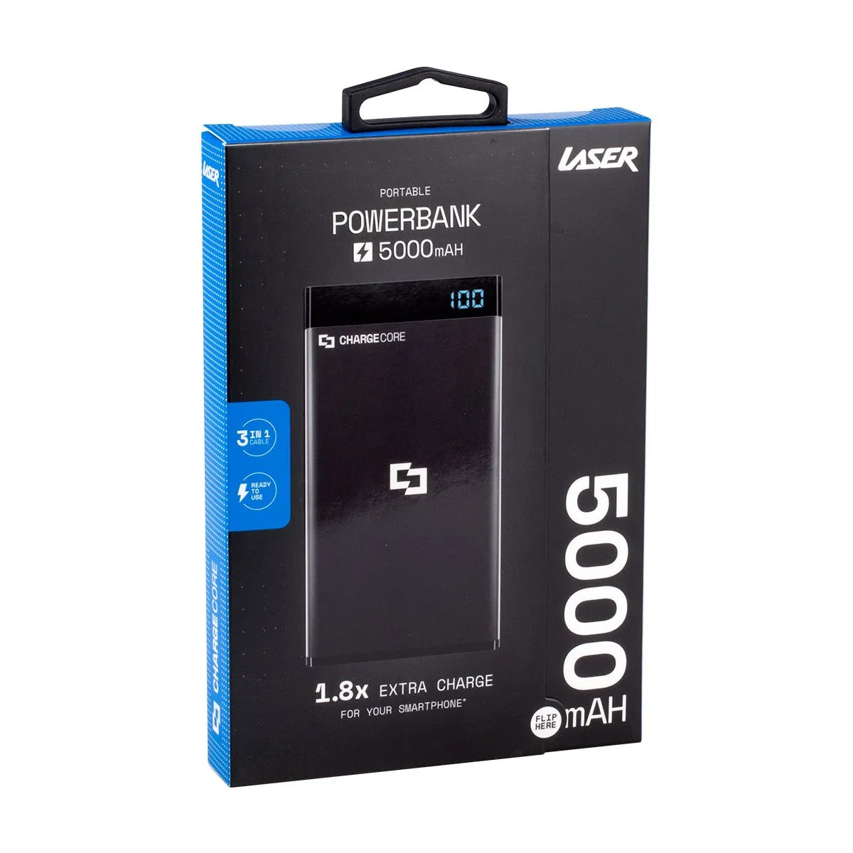 Laser 5000mAh Power Bank with 3-in-1 Cable Black/Blue/Pink/White